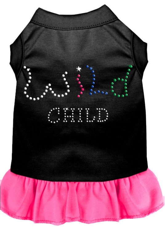 Rhinestone Wild Child Dress Black with Bright Pink Med